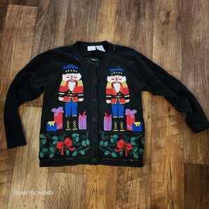 BOBBY BROOKS KNIT - EMBROIDERED - BEADED-SPARKLY THREAD NUTCRACKER SWEATER SM ☆